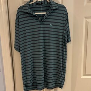 Men's Striped Polo Shirt - Teal and Black